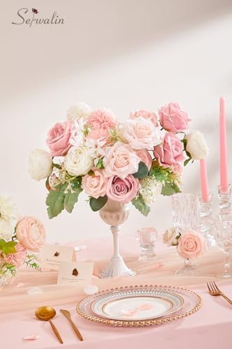 Serwalin 2Pcs Artificial Flowers Pink White Flower Silk Flowers for Wedding - Image 2