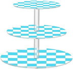 J JOYSAY Chess Checkerboard White Light Blue Pattern Acrylic Cupcake Stand 3 Tier Dessert Table Display Set Clear Cake Stands for Wedding Party Baby Shower Decorations Easy Assembly Pastry Tower by J+JOYSAY