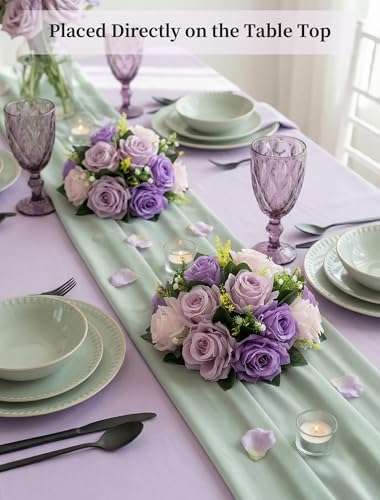 BLOSMON Wedding Flower Centerpieces for Tables: 6 Pcs Pink Purple Roses - Image 2