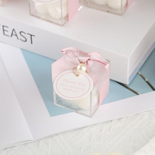 ACITHGL 30 Sets Small Bubble Candle Wedding Candles Favors for Guests Bulk Bridal Shower Favors Candles with Stylish Ribbons Thank You Cards Gifts (Shimmering Pink) - Image 5