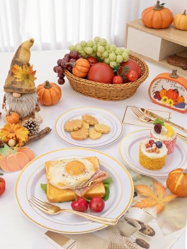 WDF Partyware 175PCS White and Gold Plastic Plates - Gold Plates with Rolled Napkins for Party - 25Guest Disposable Dinnerware Sets for Wedding/Baby Shower/Birthday - Image 6