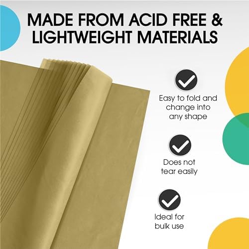 Party Solids Gold Tissue Paper for Gift Bags - 15" X 20" Bulk Tissue Paper Gold 480 Sheets - 10lb Newsprint for Packing, Birthday Gift Box Filler, Packing Supplies for Moving Supplies - Image 3