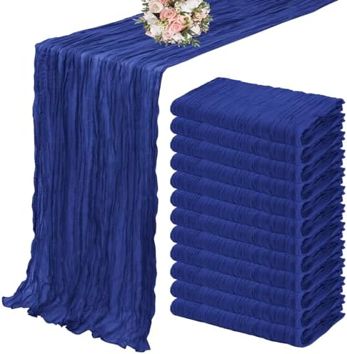 YMHPRIDE 12 Pack Cheesecloth Table Runner 35x120in Royal Blue Table Runner by YMHPRIDE