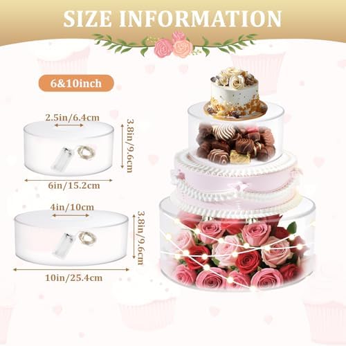 2Pcs Acrylic Cake Display Stand 6'' 10'' Round 2 Tier Clear Cylinder Cake Box for Wedding Birthday Party Decor (6 / 10 Inch) - Image 2