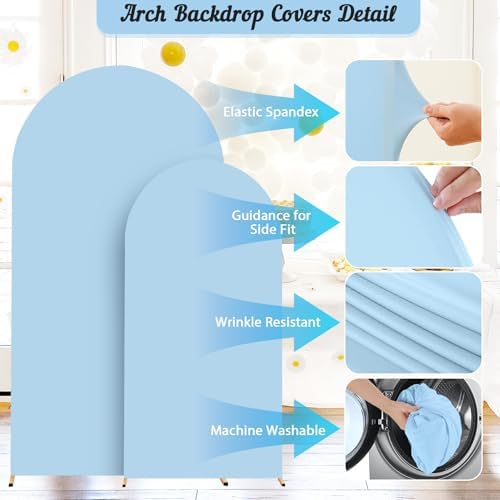 Blue Arch Backdrop Cover 2 Set - 7.2FT, 6FT Spandex Fitted Wedding Arch Stand Covers Round Top Chiara Arch Backdrop Stands Cover for Birthday Parties Banquet Photo Background Decoration - Image 3