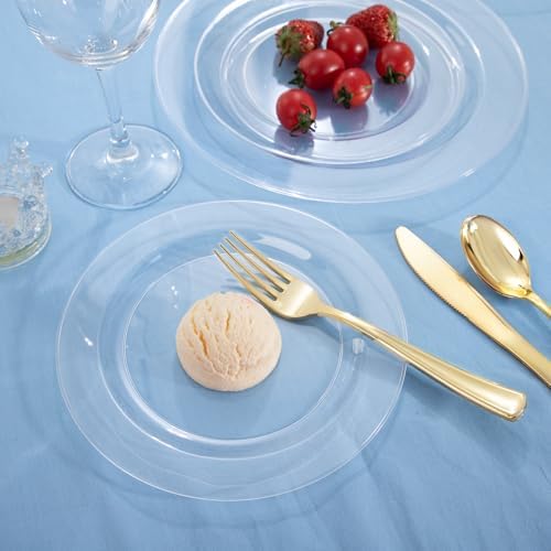FLOWERCAT 100PCS Clear Plastic Plates - Heavy Duty Clear Disposable Plates for Fall Party/Wedding/Christmas - Include 10inch & 7inch Dinner/Dessert Plates for 50guests - Image 2