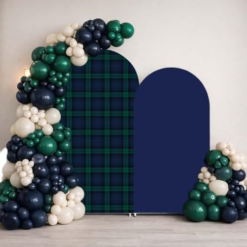 Set of 2 Arch Backdrop Cover Tartan Plaid Baby Shower Stretchy Arch Frame Cover for Bear Theme Boys Birthday Party Fiesta Decorations (6ft & 5ft,Blue) by afoloa