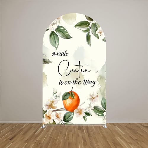 Blush Pink Floral Arch Covers Stretchy Backdrop Citrus Lemon A Little Cutie is on The Way Arch Background Baby Shower Party Decoration (6.5x3.3ft(200x100cm),GX-2892) - Image 2