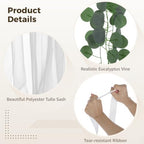 24 Sets Wedding Pew Decorations with White Long Tulle Tails Chair Sashes 8.2 ft, 24 Artificial Eucalyptus Vine 6.9 ft, 2 Rolls White Ribbon 72.2 ft for Wedding Aisle, Ceremony Party Supplies - Image 4