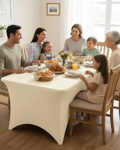 Fixwal 6 Pack 6FT Ivory Tablecloth Rectangle Spandex Fitted Table Cover - Image 2