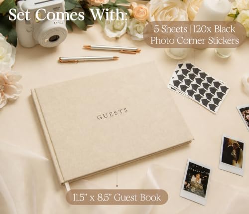 Linen Photo Guest Book (Cream) - 11.5" x 8.5" Large Hardcover Sign In Book - Image 2
