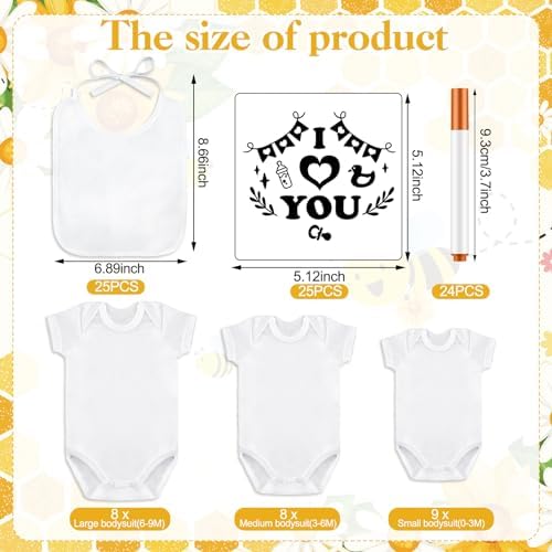 Panitay 100 Pcs White Baby Bodysuits Bibs Kit 25 Guests, Bee - Image 3