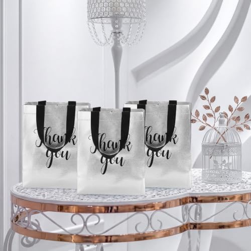 Fumete 100 Pcs Silver Glossy Thank You Gift Bag with Handles - Image 6