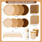 Brown Plates and Napkins Party Supplies for 48 Guests, Disposable 7&9’’ Gradient Brown Scalloped Paper Plates Tableware Set for Birthday Party, Wedding, Baby Shower Decorations - Image 2