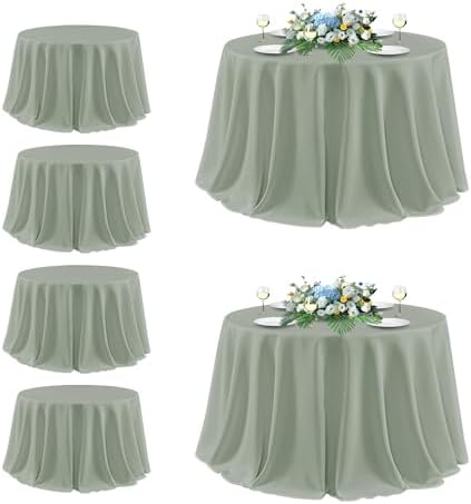 sancua Round Tablecloth 132 Inch Fit 54-96 Inch Tables, 6 Pack Sage Green by sancua