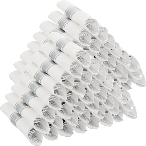100 Pack Pre Rolled Silver Plastic Silverware Set with Napkins,Disposable Wrapped Heavy Duty Cutlery Set for Wedding Birthday Party-100 Forks,Knives,Spoon,Utensils Set,Plasticware Bulk by ISFANGCO