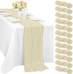12 Pcs Beige Cheesecloth Table Runner 10FT Runner for Tables Boho Gauze Fabric Table Runner Decoration Rustic Sheer Runner for Wedding Bridal Shower Birthday Party Table Decor (35 x 120 Inches Long) by Sunnyline