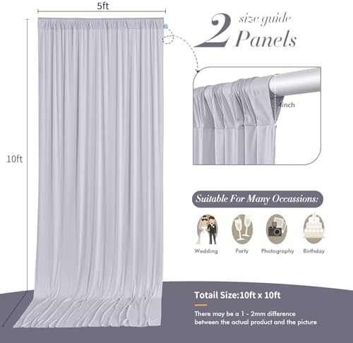 10 ft x 10 ft Wrinkle Free Silver Backdrop Curtain for Parties, Polyester Silver Grey Backdrop Drapes 2 Panels 5x10ft for Baby Shower Photoshoot Engagement Wedding Birthday Photography Background - Image 6
