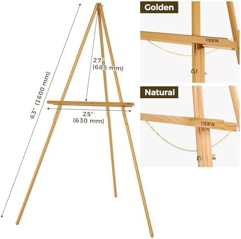 VISWIN Upgraded 63" Gold Wooden Easel Stand for Sign, Tripod Easel for Wedding Sign Stand, Welcome Board, Poster, Picture, Canvas Art Easel Floor with Tray for Display & Painting - Image 4