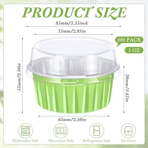 200 Pack Aluminum Cupcake Liners with Lids,Green,Plain - Image 4