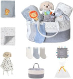 CREVENT Gift Set for Newborns -Diaper Caddy Organizer Basket with 2 Blankets, 1 Taggie, 1 Lovey, 3 Socks，1 Gift Bag with Ribbon - Welcome Essential Baby Shower (Neutral by CREVENT