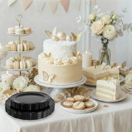 Tinybee 60PCS Black Plastic Plates - Heavy Duty Black Disposable Plates - Image 6