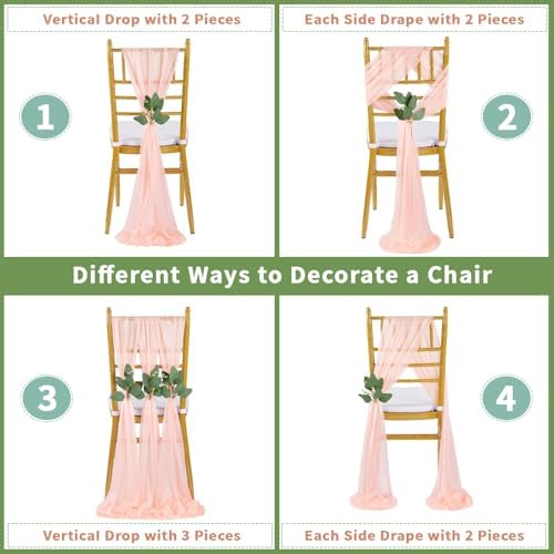 QueenDream Blush Sashes Wedding Decorations: 50PCS Tulle Chair Cover Bands Aisle Sheer Chair Bows for Birthday Party Banquet - Image 5