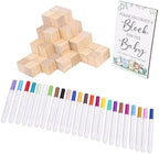 Dpofirs 75 Pcs Baby Shower Game Sign Kit | Wood Blocks to Decorate with 24 Acrylic Paint Pens for Gender Reveal Interactive Fun (Baby Shower Games Gift Kit) - Image 3