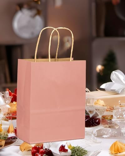 qiqee 100PCS Gift Bag with Handles Bulk Kraft Bright Pink Paper Bags Multiple Uses (13"x10.3"x4.6"- Large Size) - Image 6