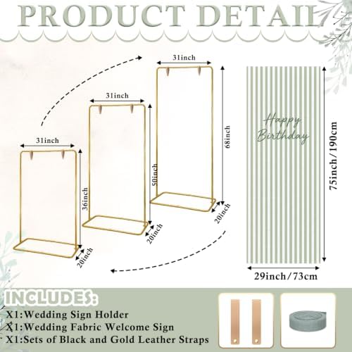 Striped Happy Birthday Sign Stand with Linen Ribbon, Green - Image 6