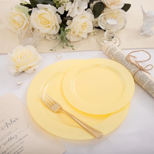 FLOWERCAT 60PCS Yellow Plates - Heavy Duty Yellow Plastic Plates Disposable 10.25inch & 7.5inch for Birthday Party/Wedding/Spring - Serve for 30 guests - Image 5