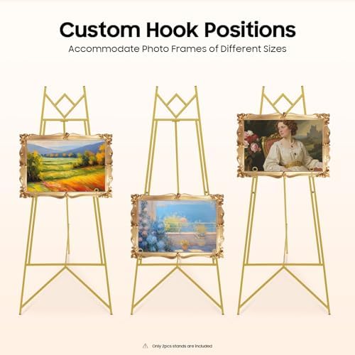 2pcs Wedding Welcome Sign Holder Portable Easel Display Stand for Poster Gold Metal Party Sign Stand Background Decor Tall Floor Easel Frame for Photo Reception Board Birthday Baby Bridal Shower Graduation (44.5''H) - Image 4