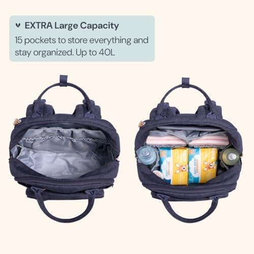 BabbleRoo Extra Large Diaper Bag Backpack, Expandable Baby Bag with Up to 50% More Capacity - Travel Essentials Baby Bag Tote with Changing Pad, Stroller Straps & Pacifier Case - Unisex, Denim Blue - Image 2