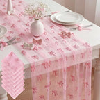 8 Pcs Pink Bow Table Runners 29 x 70 in Pink Bow Tablecloth by Windkream
