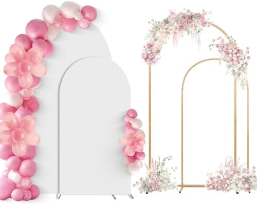 SuuWoee Wedding Arch Backdrop Stand Set of 2 With White Cover (6FT+5FT) by SuuWoee