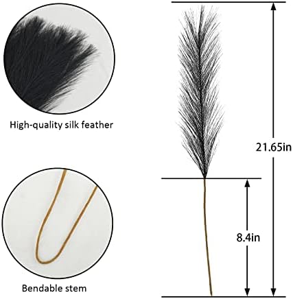 obbsie 150PCS Black Faux Pampas Grass Decor, 21.6" Fluffy Vase Filler - Image 5