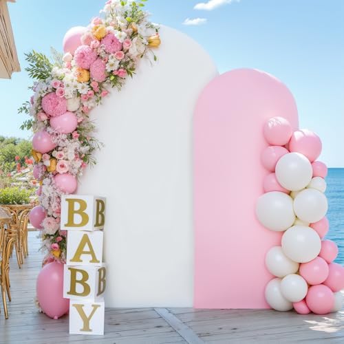 White Pink Arch Cover Set of 2-7.2 and 6ft Arch Backdrop Cover Spandex Wedding Arch Stand Covers for Bridal Shower Baby Shower Girls Birthday Party Banquet Photo Arch Covers Stretchy Backdrop by Suppromo