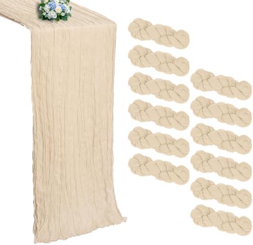 12 Pack Beige Cheesecloth Table Runner 10Ft 23 x 120 Inch by RestfulGlow