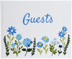 Embroidered Floral Guestbook for Wedding, Bridal Shower & Baby Shower, Linen Guest Sign-In Keepsake with Blank Ivory Pages, Lay-Flat Design & Ribbon Bookmark, 10.25” x 8.25” (Blue Floral) by ZosianaDesigns