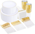 Supernal 350PCS White and Gold Plastic Dinnerware Set for Bridal Showers by supernal