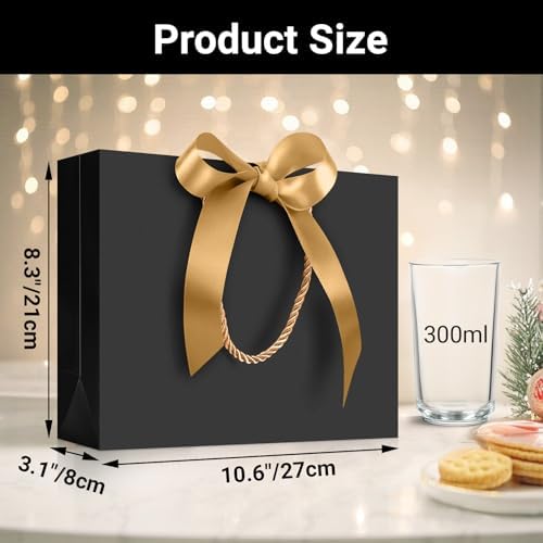 EUSOAR Wedding Favor Bags, 25pcs 10.6"x3.1"x8.3" Black Kraft Thank You Gift Paper Bags with Bow Ribbon Handle, Shopping Party Favor Gift Treat Bags Bulk for Wedding Baby Shower Guests Bridal - Image 2