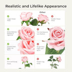 Auihiay 60PCS Pink Roses, Artificial Roses, Fake Roses, Velvet Silk - Image 4
