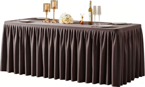 Chocolate Brown Tablecloth Rectangle Tables 8FT, Polyester Wrinkle Free Stretch Table Cloth 6ft Fitted Table Cover with Pleated Ruffle Skirt for Weddings Birthday Banquet Baby Shower by PartyTalk