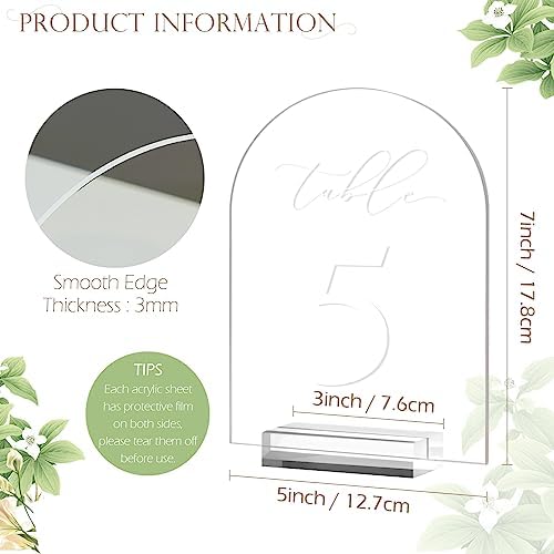 Clear Arch Table Numbers for Wedding, 5x7 Inch Arched Acrylic Table Numbers 1-25 with Stands, Clear Acrylic Arch Sign with Holder for Centerpiece, Reception, Wedding, Party, Event - Image 2