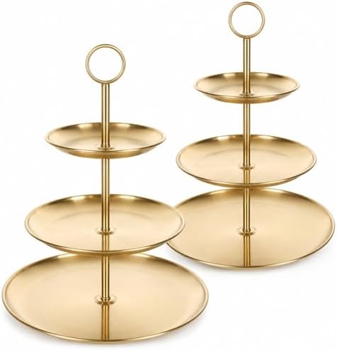 YOUNTHYE 2PCS Gold Cupcake Stand, 3 Tiered Stainless Steel Dessert Stand, Gold Cake Stand Display Trays for Wedding, Birthday, Tea Party, Holiday Dessert Table Decorations by YOUNTHYE