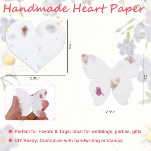 100 PCS Handmade Flower Papers for Wedding Guests Favors, Heart Butterfly Recycled Wildflower Cards, Writable Wrap Gifts Tags for Envelope DIY Craft Birthday Funeral Baby Shower Party Decorations - Image 2