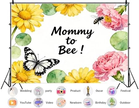 15X10ft Fabric Mommy to Bee Backdrop Cake Table Booth Honey Comb Floral Photography Background Baby Shower A Little Honey is on the Way Party Decorations Photo Studio Props - Image 2