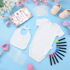 Chuarry 43 Pcs DIY Bibs Decorating Kit 8 Bodysuits 8 Pcs 2 Ply White Bibs 10 Fabric Markers 16 Stencils Baby Shower Sign(Flower) - Image 4