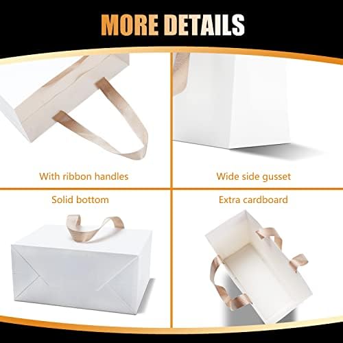 40Pcs Small White Paper Gift Bags with Ribbon - Bulk Kraft Paper Bags with Handles for Weddings, Parties - Image 4