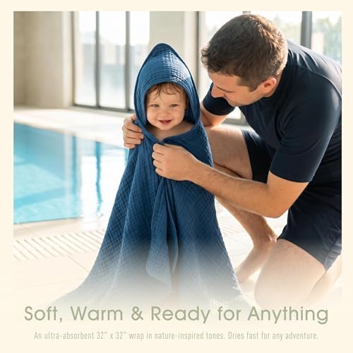 Organic Muslin Hooded Baby Bath Towel 4pc for Newborn - Navy Brown - Image 2